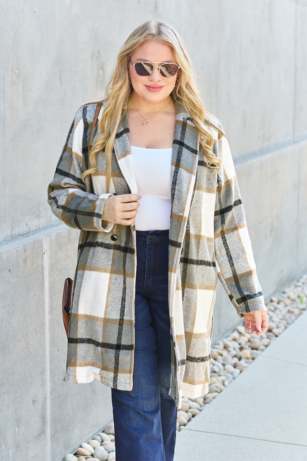 Double Take Full Size Plaid Button Up Lapel Collar Coat Double Take Full Size Plaid Button Up Lapel Collar Coat - TopFashionHQ