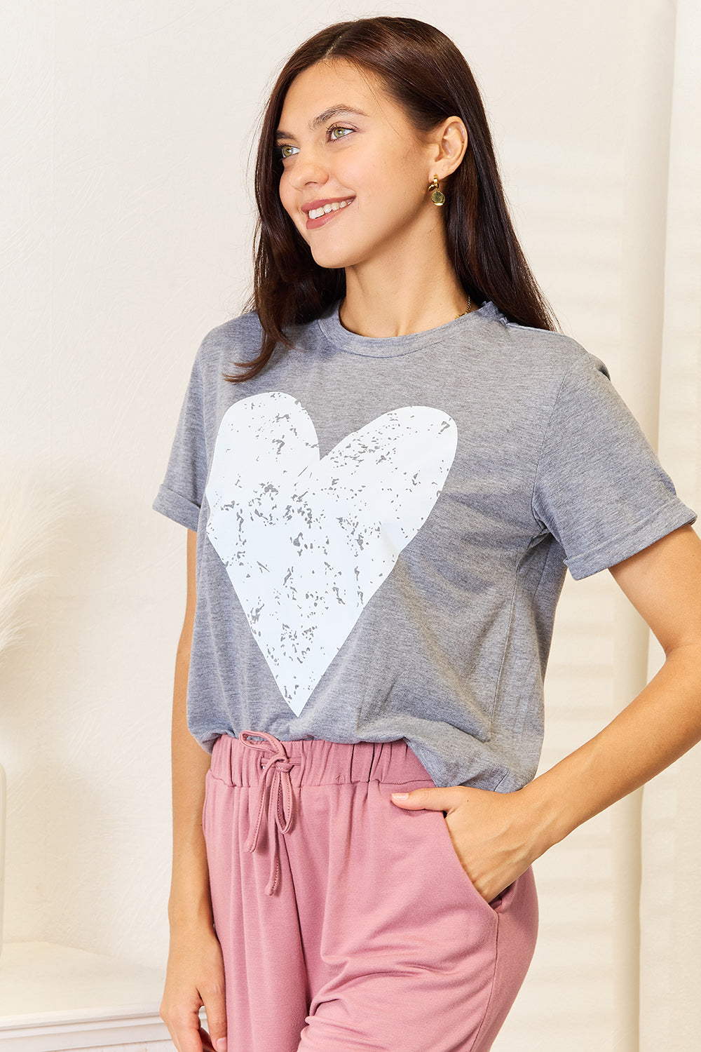 Simply Love Heart Graphic Cuffed Short Sleeve T-Shirt Simply Love Heart Graphic Cuffed Short Sleeve T-Shirt - TopFashionHQ