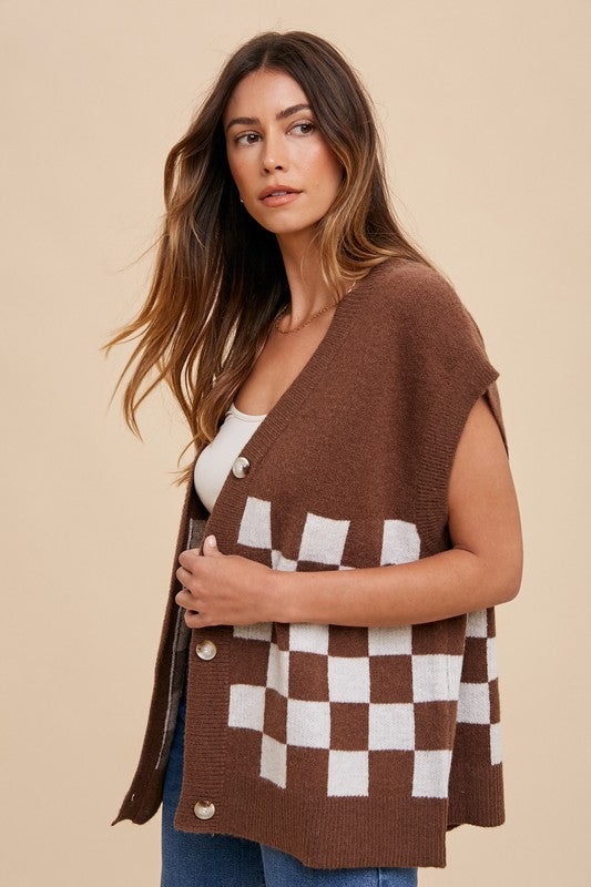 Annie Wear Checkered Button Down Short Sleeve Cardigan Annie Wear Checkered Button Down Short Sleeve Cardigan