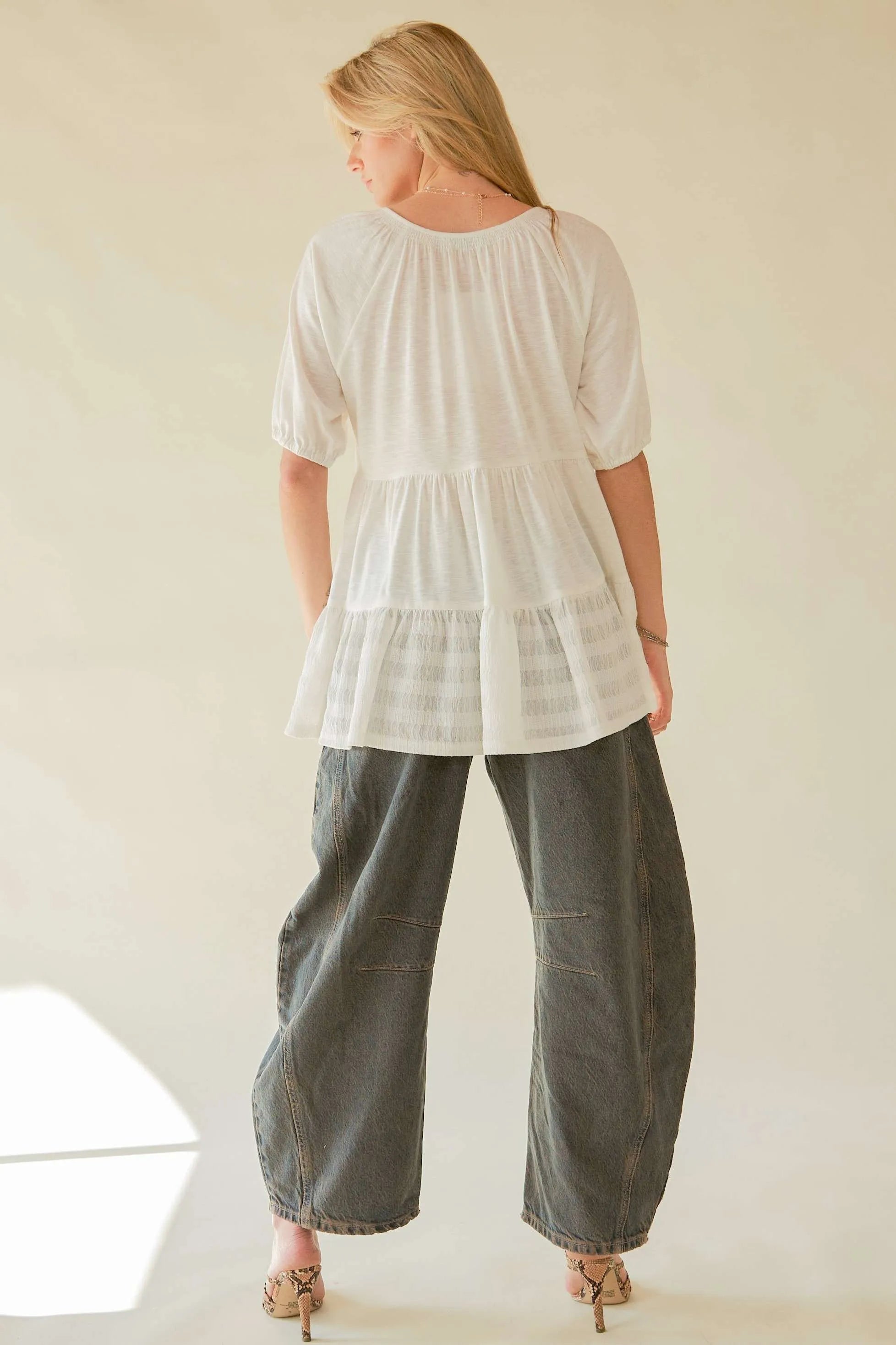 Davi & Dani Ruffled Flared Short Sleeve V Neck Blouse f3b347f923bc4113a693d8bbdcc3e5a8-Max-Origin