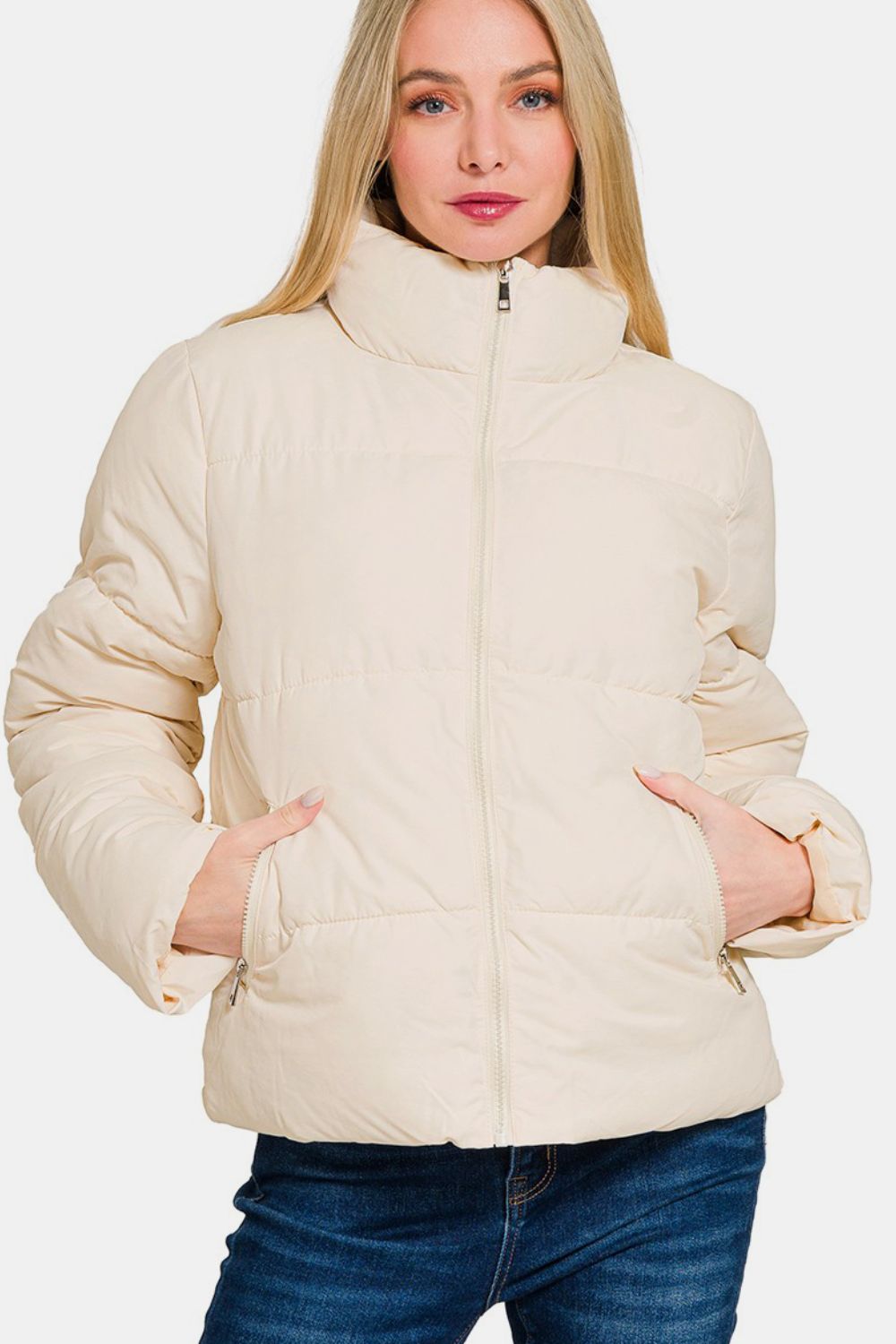 Zenana Zip Up Turtleneck Puffer Jacket with Pockets Zenana Zip Up Turtleneck Puffer Jacket with Pockets