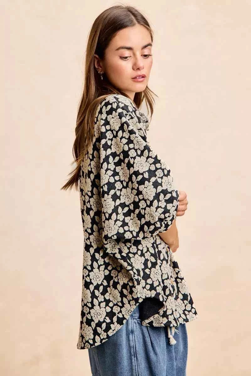 BiBi Floral Jacquard Short Dolman Sleeves Shirt BiBi Floral Jacquard Short Dolman Sleeves Shirt