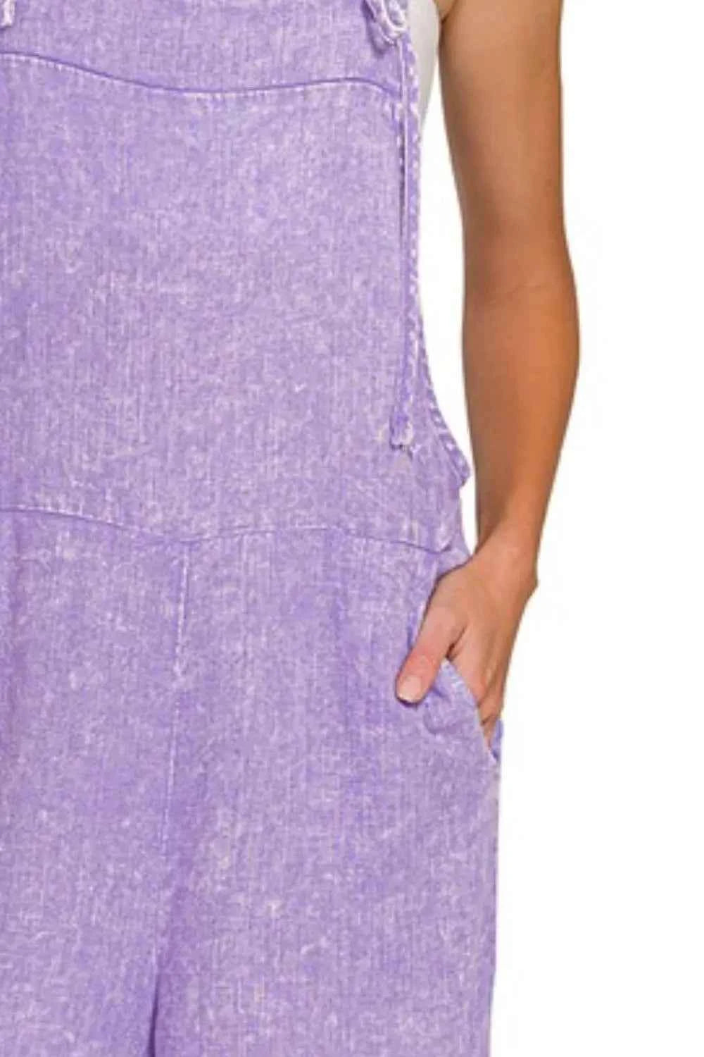 Zenana Washed Linen Knot Strap Rompers Zenana Washed Linen Knot Strap Rompers