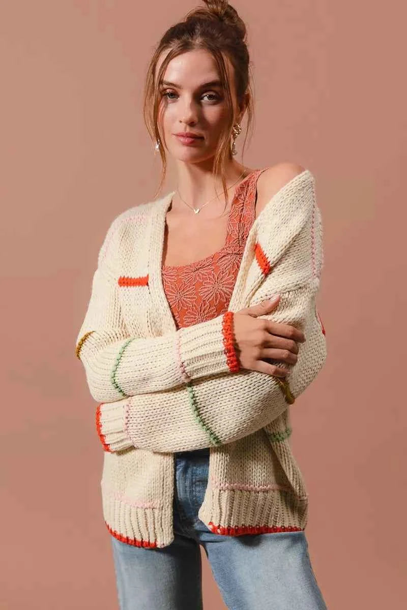 SO ME Loose Fit Multi Stripe Open Front Cardigan SO ME Loose Fit Multi Stripe Open Front Cardigan