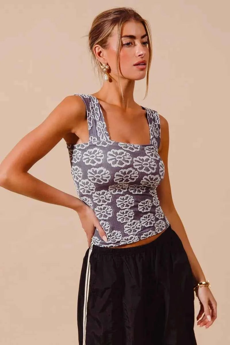 SO ME Two Tone Floral Seamless Tank Top SO ME Two Tone Floral Seamless Tank Top