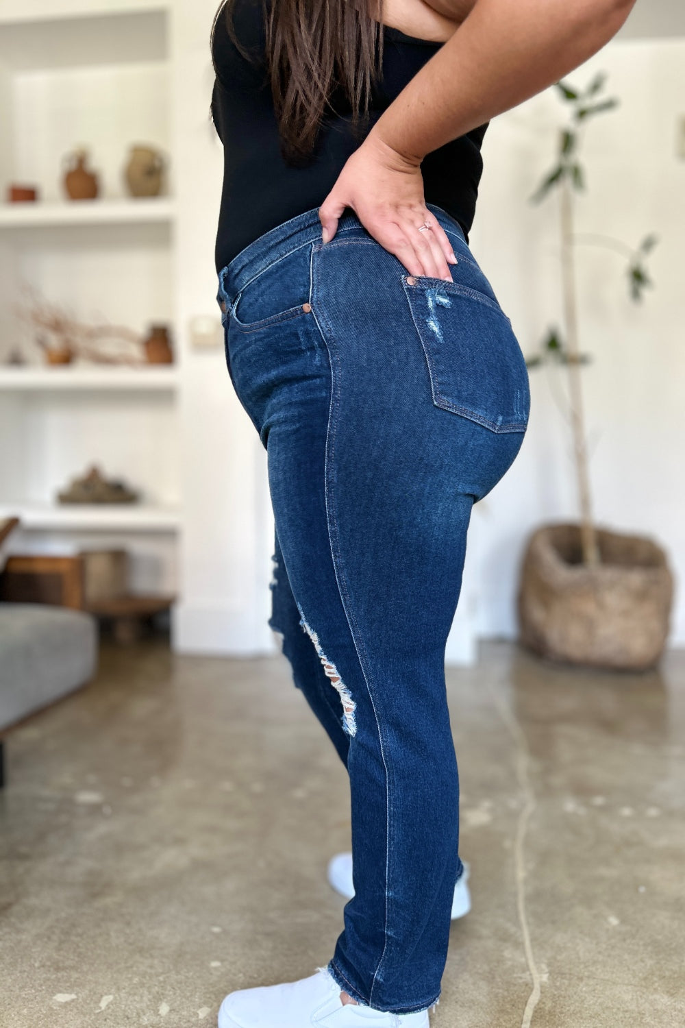 Judy Blue Full Size High Waist Rigid Magic Heavy Destroy Straight Jeans Judy Blue Full Size High Waist Rigid Magic Heavy Destroy Straight Jeans - TopFashionHQ