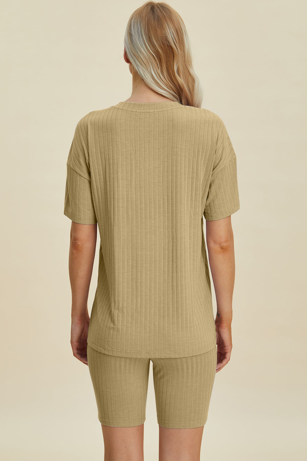 Basic Bae Full Size Ribbed V-Neck Short Sleeve Top and Shorts Set Basic Bae Full Size Ribbed V-Neck Short Sleeve Top and Shorts Set
