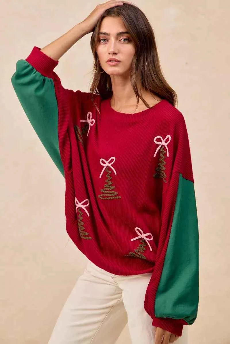 BiBi Christmas Theme Tree Embroidered Sweater BiBi Christmas Theme Tree Embroidered Sweater