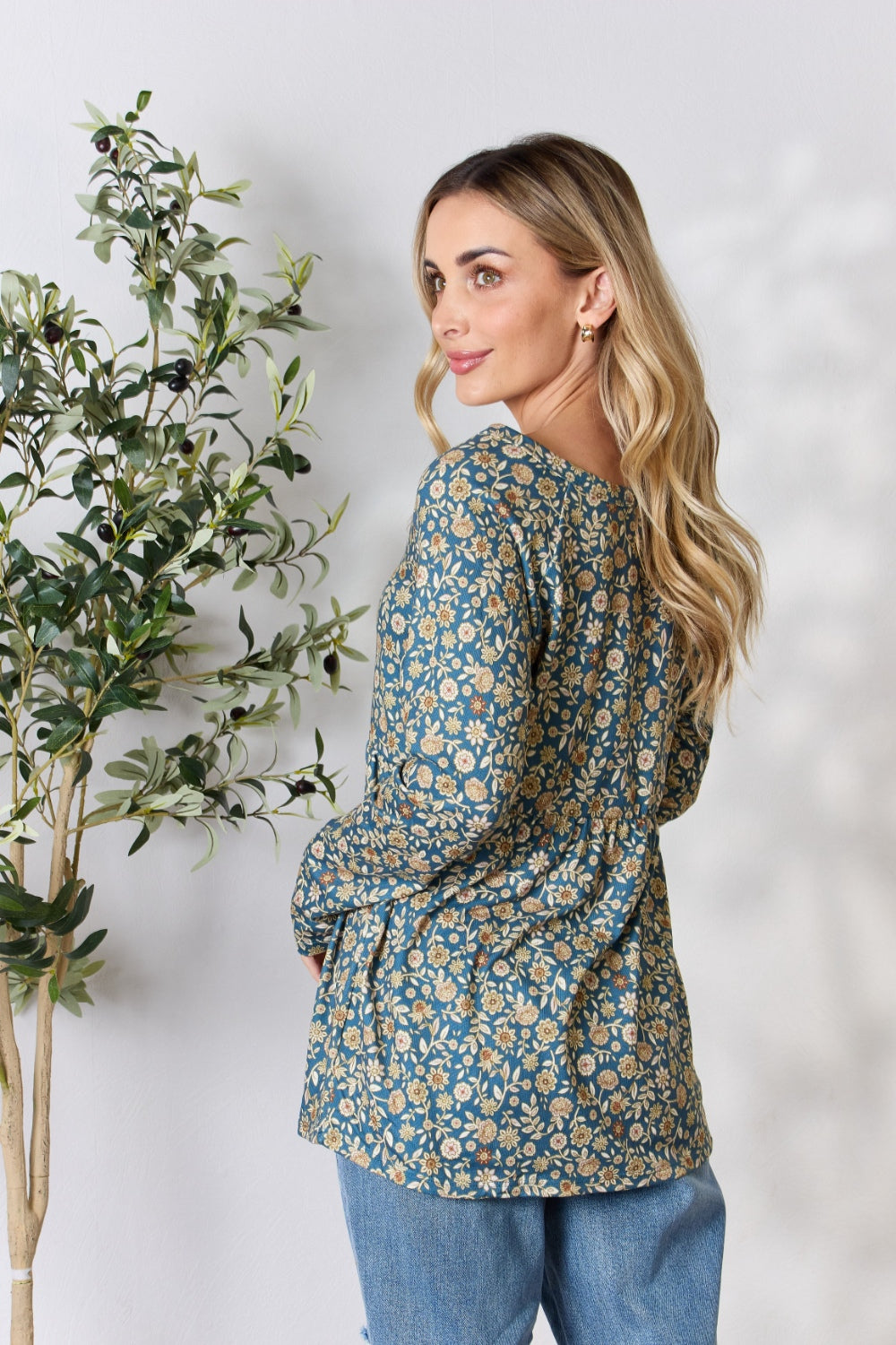 Heimish Full Size Floral Half Button Long Sleeve Blouse Heimish Full Size Floral Half Button Long Sleeve Blouse - TopFashionHQ