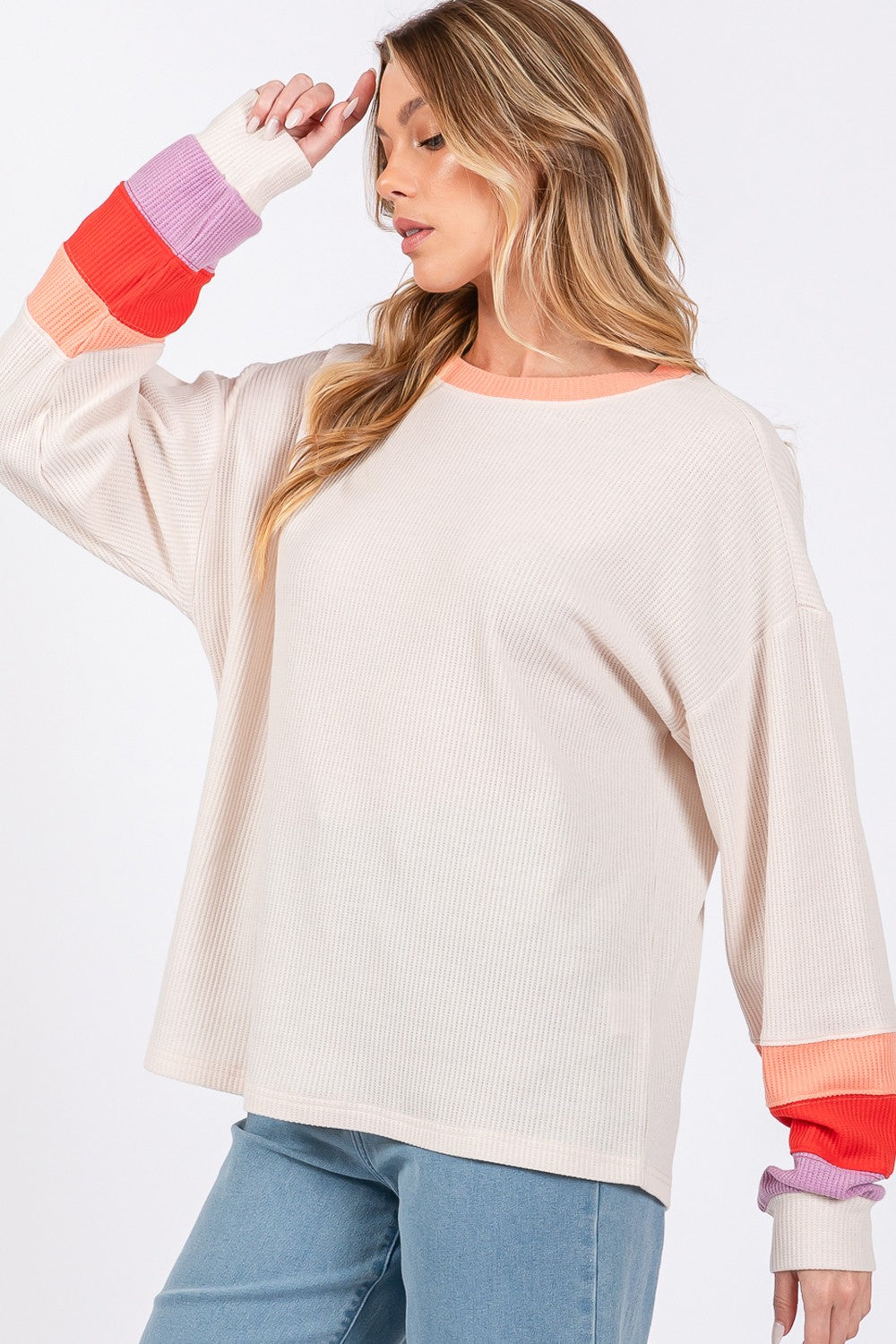 SAGE + FIG Color Block Waffle Knit T-Shirt SAGE + FIG Color Block Waffle Knit T-Shirt - TopFashionHQ