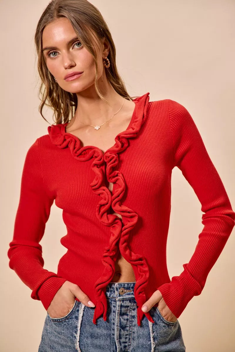 SO ME Cascade Ruffle Ribbed Sweater Cardgian f51d0e2962764d94af21a0d87c7dfb3e-Max-Origin