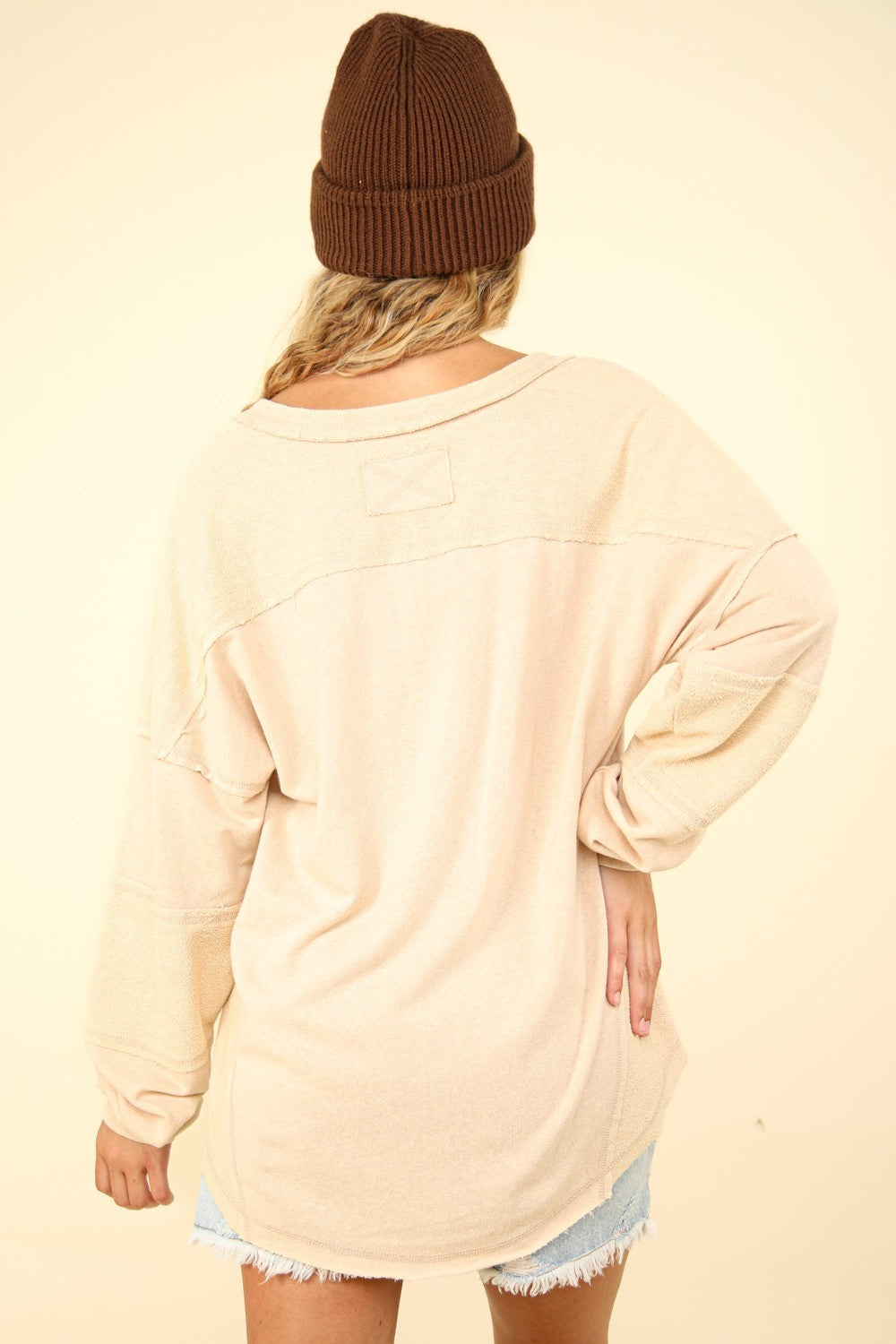 VERY J Washed V-Neck Exposed Seam Knit Top VERY J Washed V-Neck Exposed Seam Knit Top - TopFashionHQ