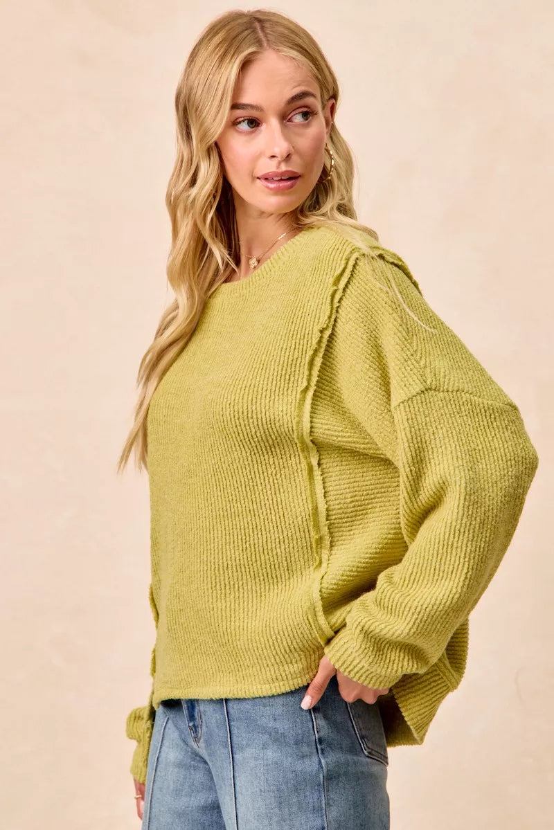 BiBi Boucle Rib Knit Uneven Hem Sweater With Open Seam f54a359e5d084f558732439ecda2073f-Max-Origin