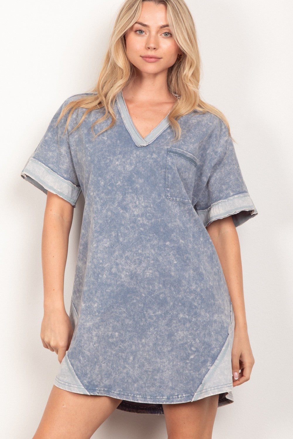 VERY J Short Sleeve V-Neck Tee Dress VERY J Short Sleeve V-Neck Tee Dress - TopFashionHQ