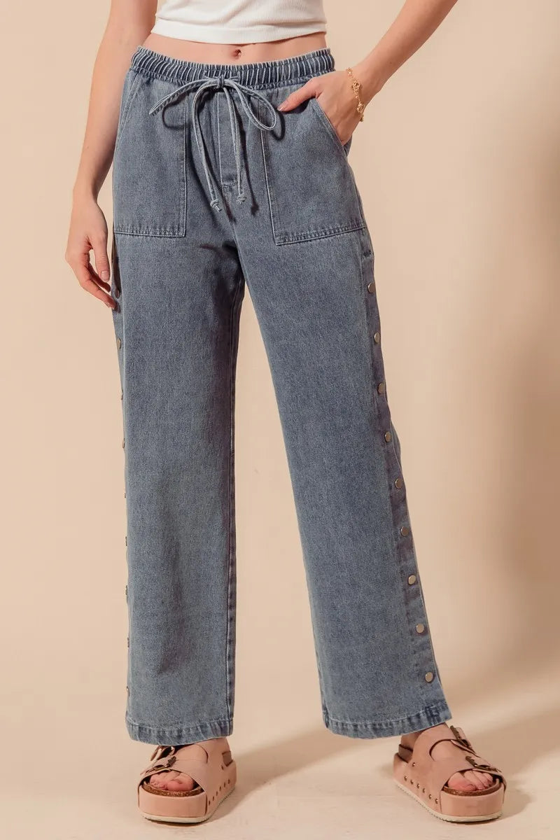 SO ME Mid Rise Drawstring Jeans with Side Snap Button f59c1ececaad49039bff727f3561a6d7-Max-Origin