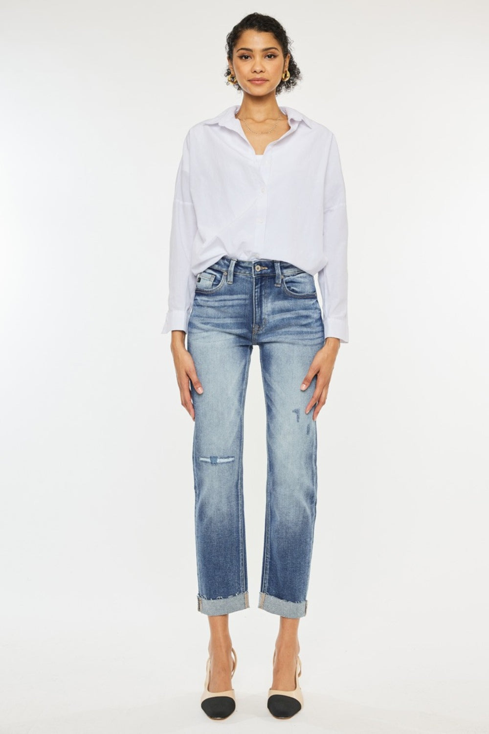 Kancan High Rise Cuffed Straight Jeans Kancan High Rise Cuffed Straight Jeans - TopFashionHQ