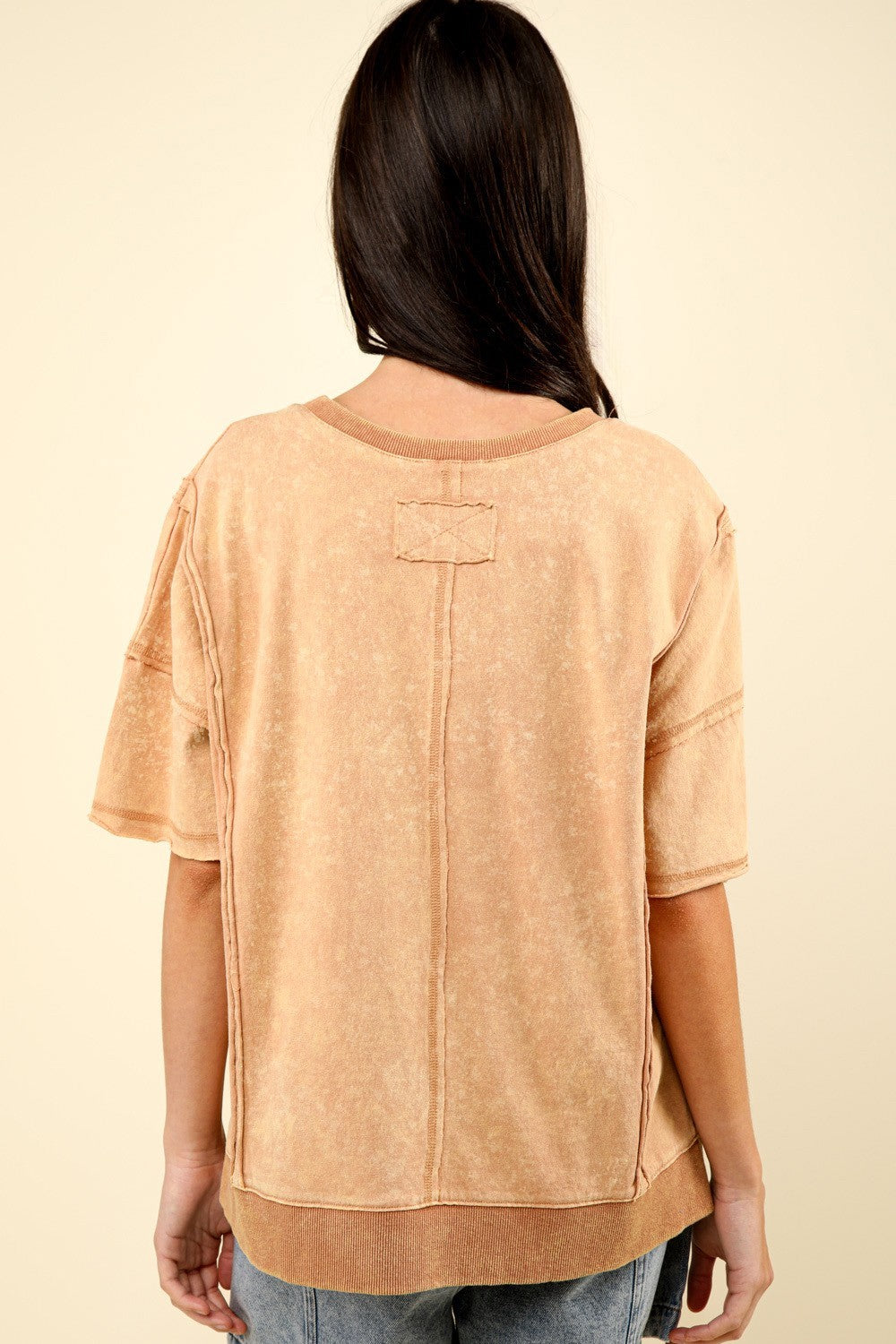 VERY J Round Neck Exposed Seam Slit T-Shirt VERY J Round Neck Exposed Seam Slit T-Shirt - TopFashionHQ