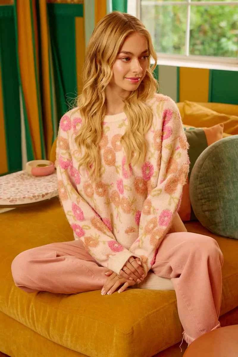 BiBi Towel Texture Floral Pattern Sweater BiBi Towel Texture Floral Pattern Sweater