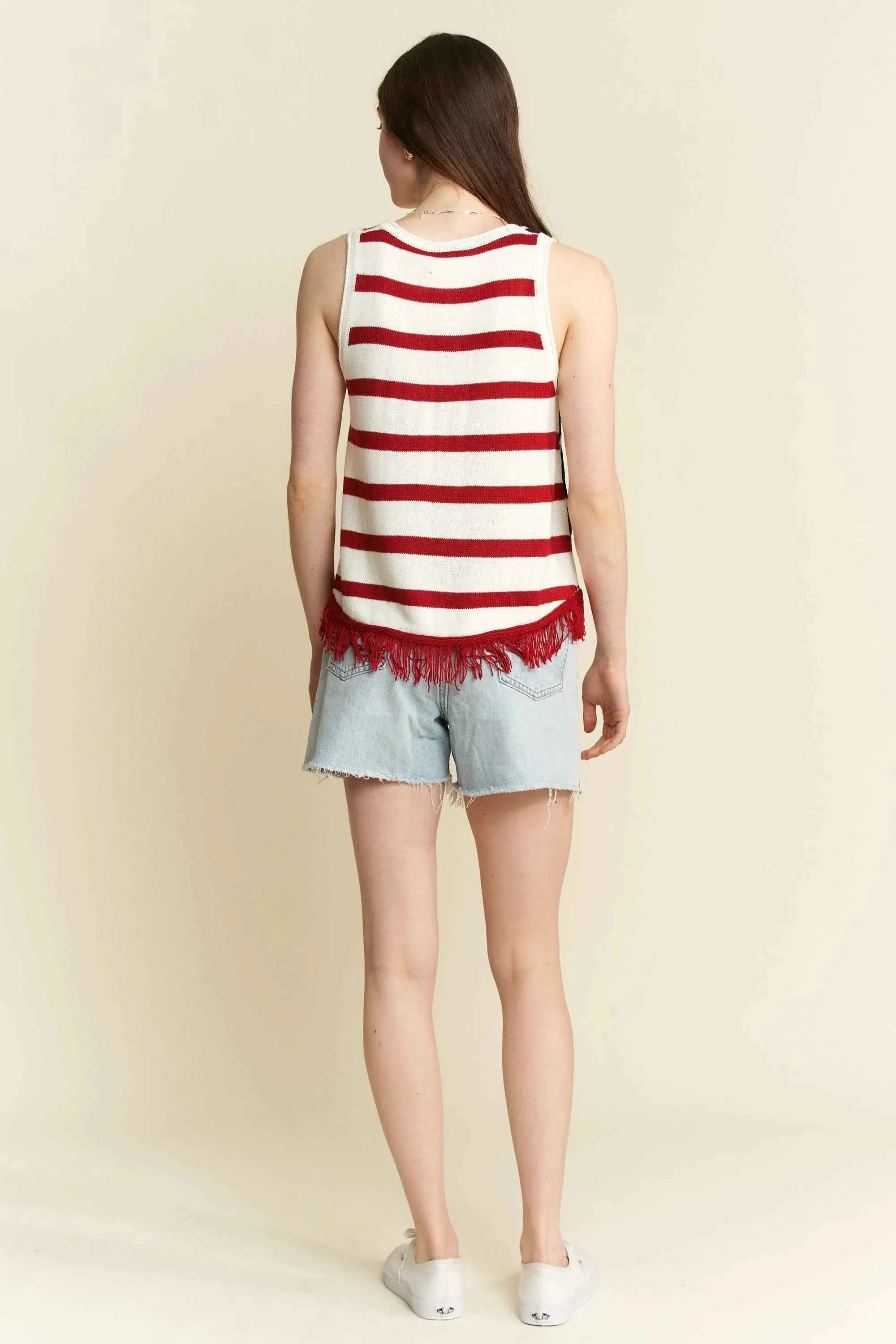 Jade By Jane American Flag Fringe Tank Top Jade By Jane American Flag Fringe Tank Top