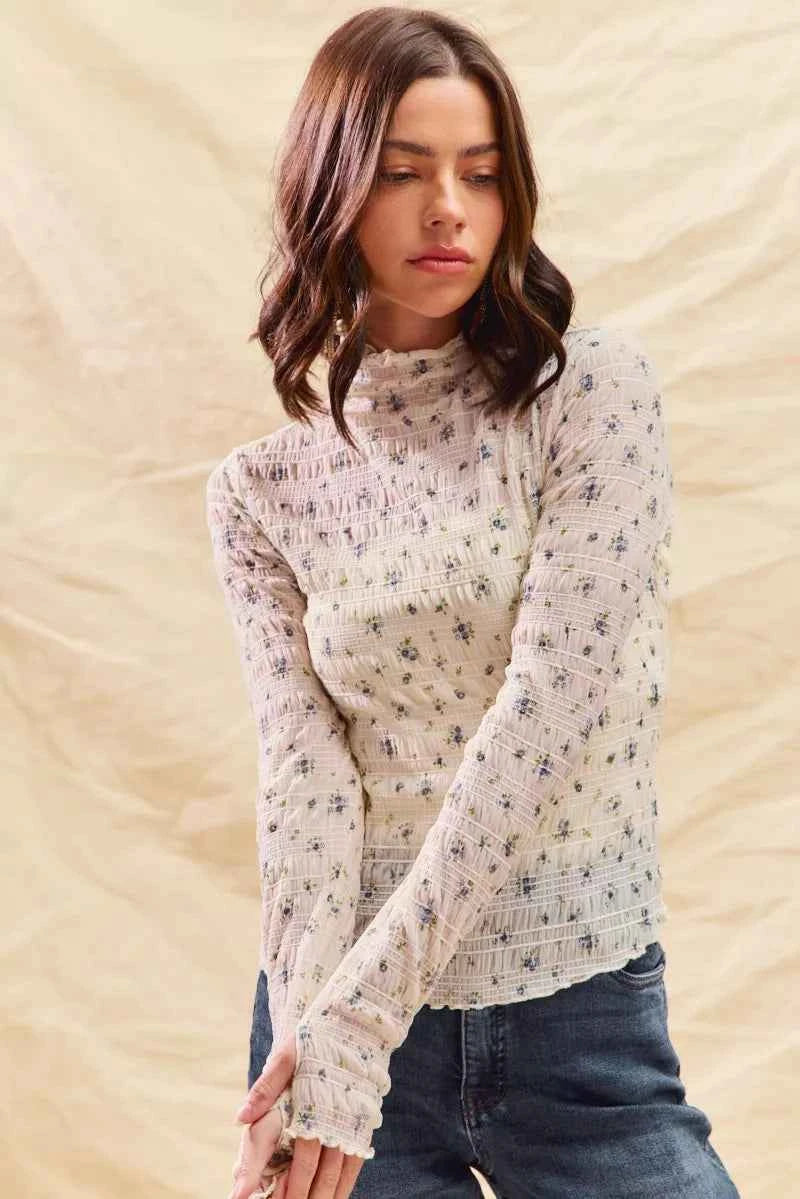 SO ME Floral Print Textured Long Sleeve Knit Top SO ME Floral Print Textured Long Sleeve Knit Top