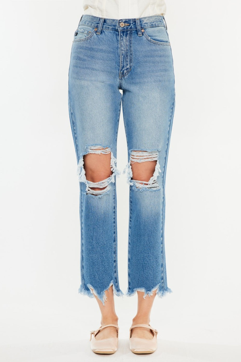 Kancan Distressed Frayed Hem Cropped Jeans Kancan Distressed Frayed Hem Cropped Jeans - TopFashionHQ