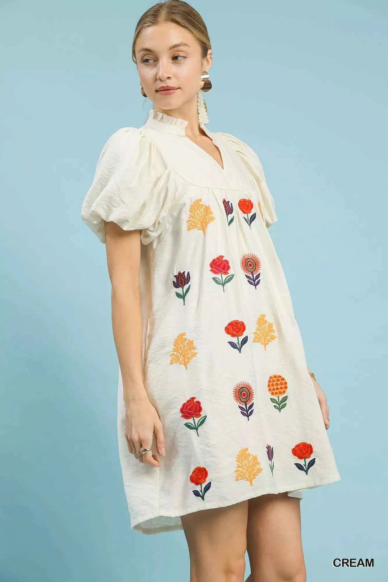 Umgee Floral Embroidered Puff Sleeve Mini Dress Umgee Floral Embroidered Puff Sleeve Mini Dress