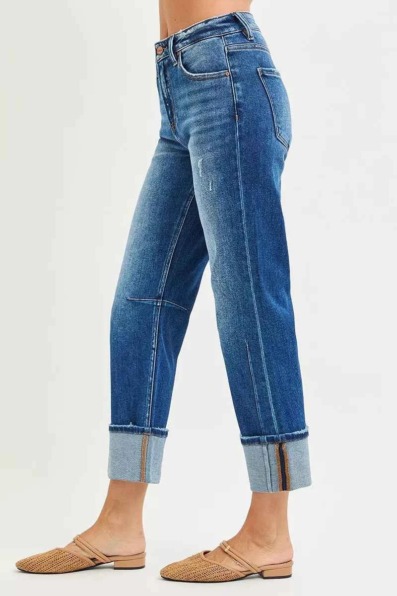 RISEN High Rise Straight Jeans with Distressed Hem RISEN High Rise Straight Jeans with Distressed Hem