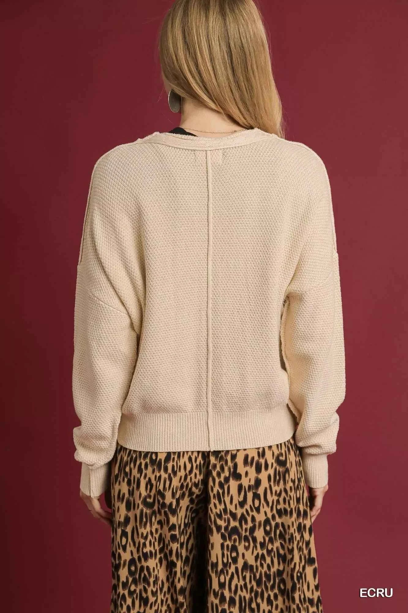 Umgee Chunky Cable Knit V-Neck Button-Up Cardigan Umgee Chunky Cable Knit V-Neck Button-Up Cardigan