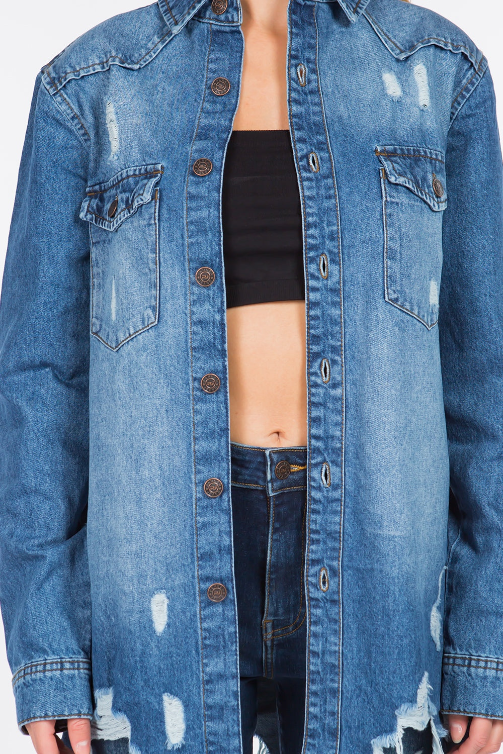 American Bazi Distressed Frayed Hem Denim Jacket American Bazi Distressed Frayed Hem Denim Jacket - TopFashionHQ