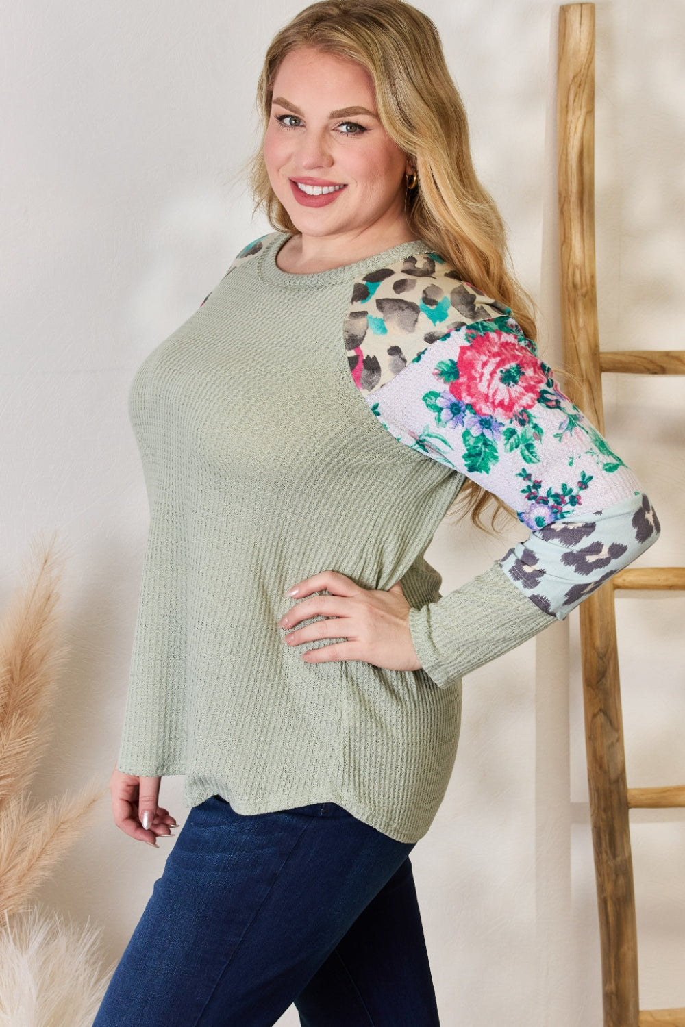 Hailey & Co Full Size Printed Round Neck Blouse Hailey & Co Full Size Printed Round Neck Blouse - TopFashionHQ