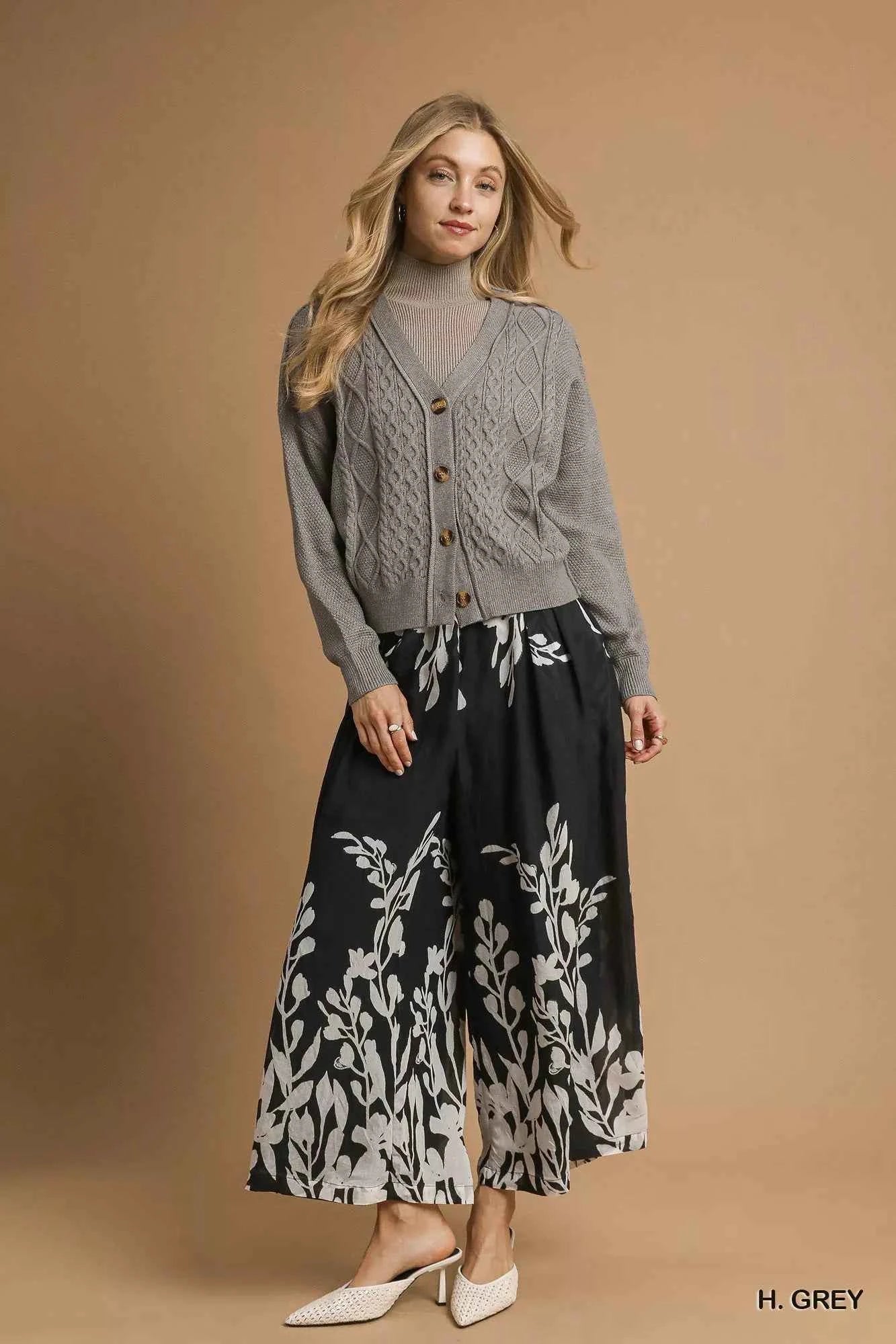 Umgee Chunky Cable Knit V-Neck Button-Up Cardigan Umgee Chunky Cable Knit V-Neck Button-Up Cardigan