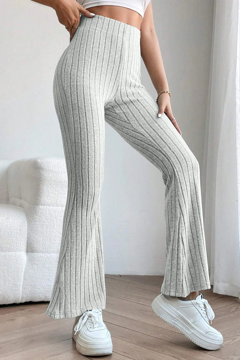 Basic Bae Full Size Ribbed High Waist Flare Pants Basic Bae Full Size Ribbed High Waist Flare Pants - TopFashionHQ
