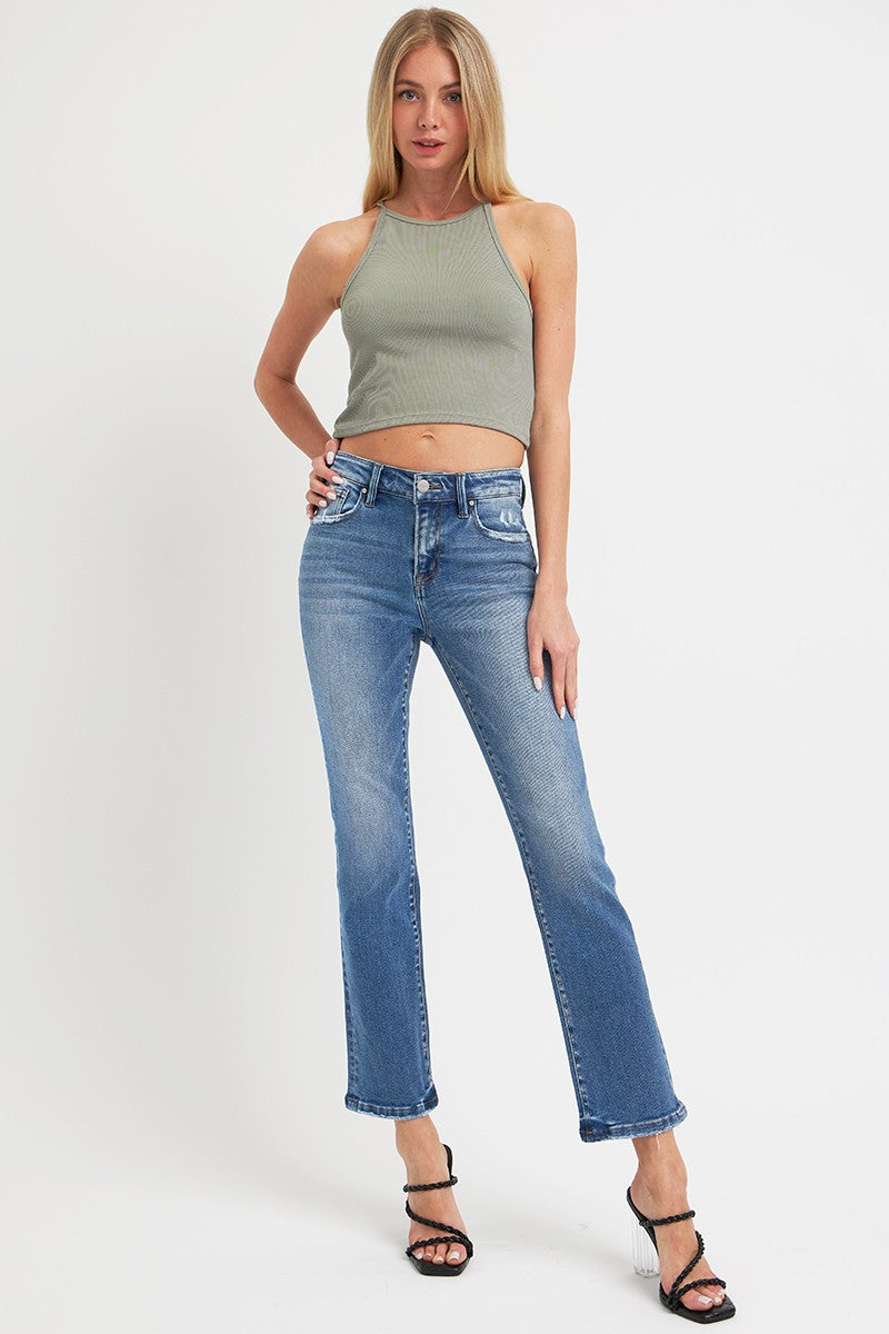 RISEN Full Size Mid Rise Ankle Straight Jeans with Pockets RISEN Full Size Mid Rise Ankle Straight Jeans with Pockets - TopFashionHQ