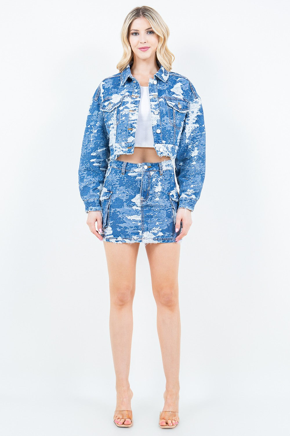 American Bazi Jacquard Trim Cargo Mini Denim Skirt American Bazi Jacquard Trim Cargo Mini Denim Skirt