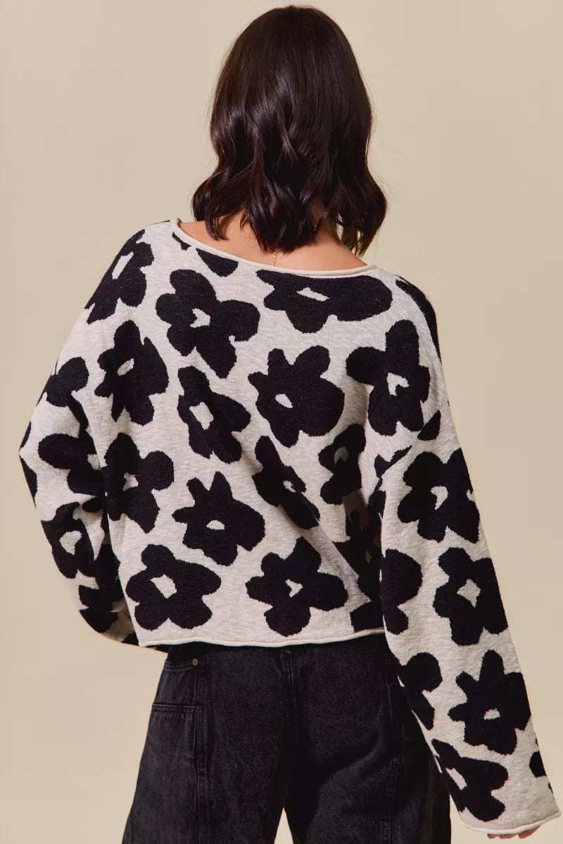 SO ME Loose Fit Flower Lightweight Sweater Top f6862c677314475c906fcbb25f426989-Max-Origin