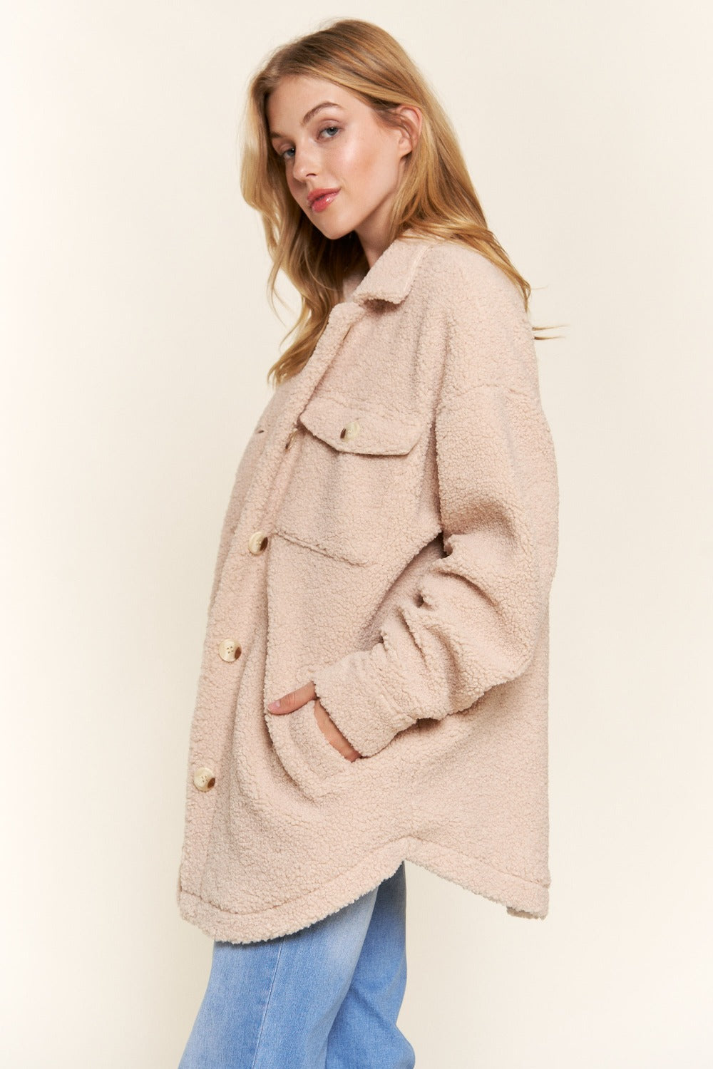 And The Why Teddy Sherpa Button Down Curved Hem Shacket And The Why Teddy Sherpa Button Down Curved Hem Shacket