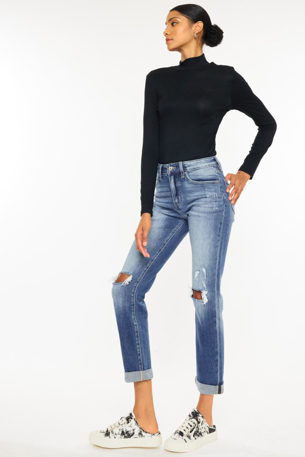 Kancan High Waist Distressed Hem Detail Cropped Straight Jeans Kancan High Waist Distressed Hem Detail Cropped Straight Jeans - TopFashionHQ