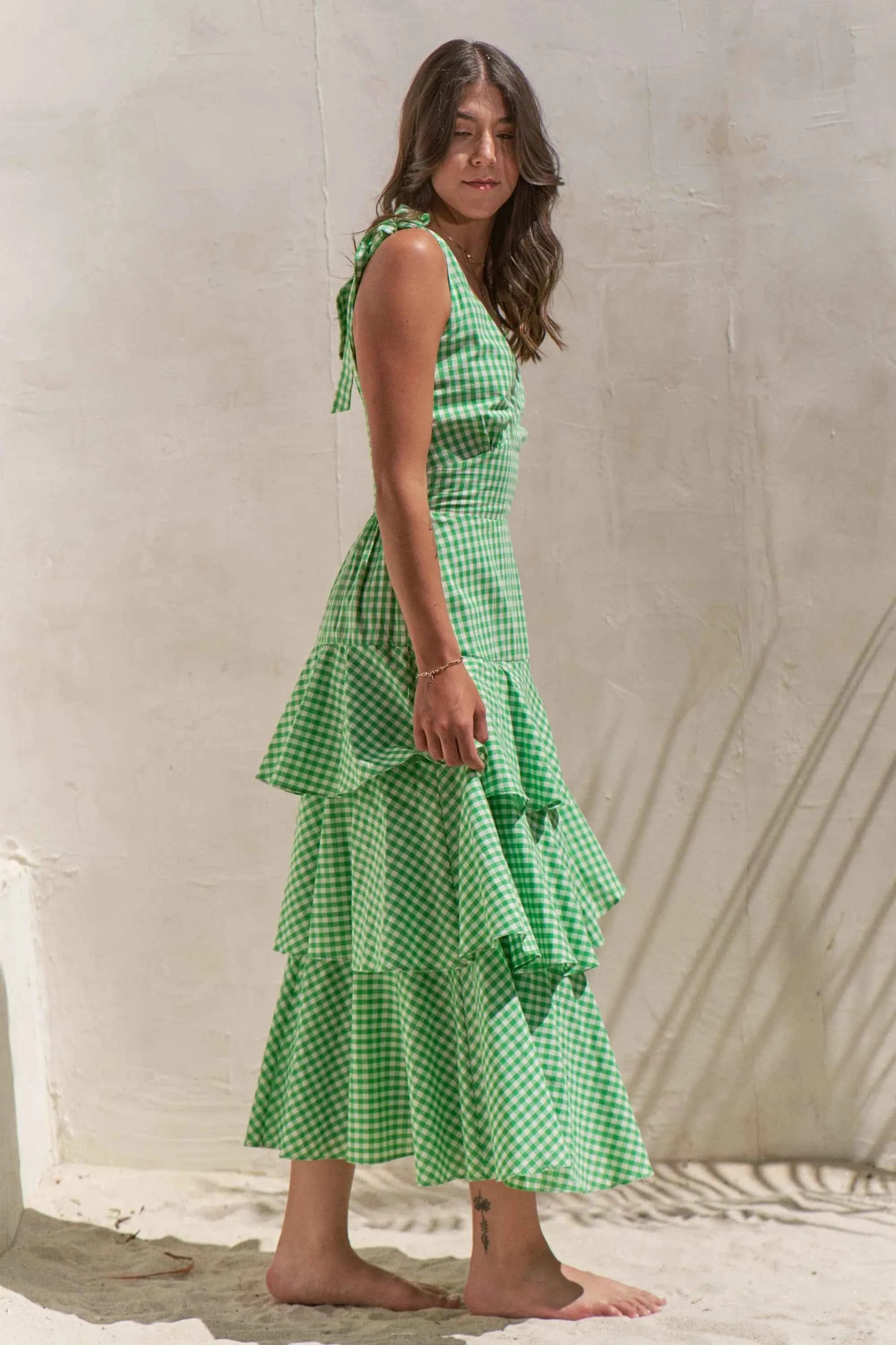 Jade By Jane Sleeveless Gingham Print Tiered Midi Dress Jade By Jane Sleeveless Gingham Print Tiered Midi Dress