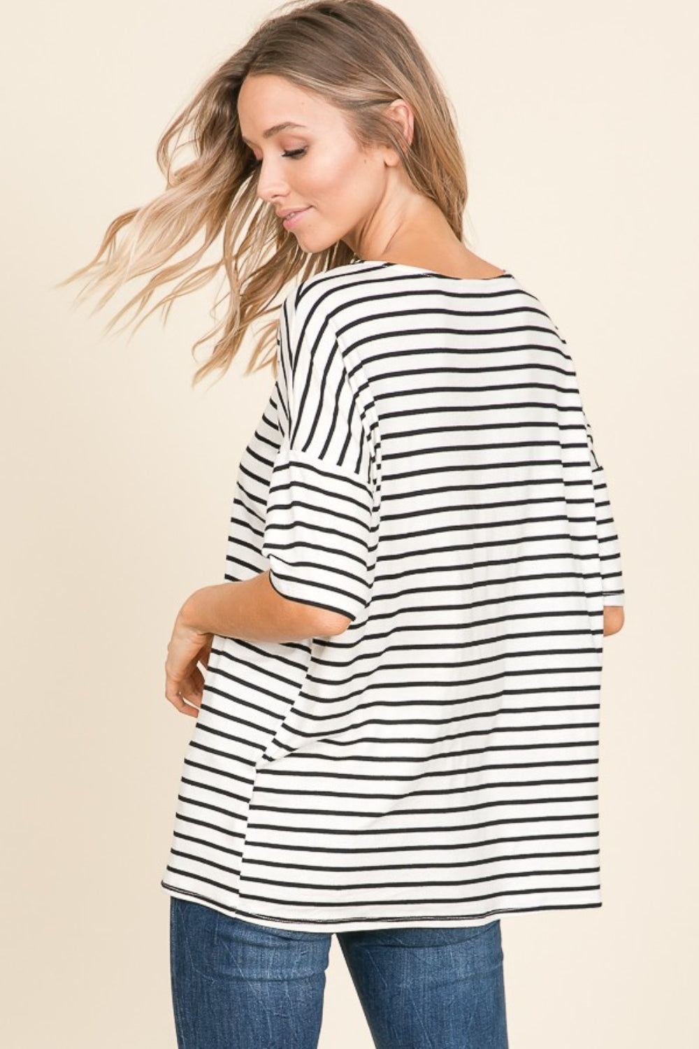 BOMBOM Striped Round Neck T-Shirt BOMBOM Striped Round Neck T-Shirt - TopFashionHQ