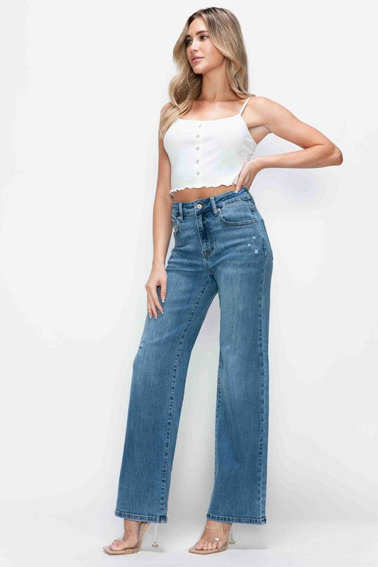bytos Full Size High Rise Wide Leg Jeans with Pockets bytos Full Size High Rise Wide Leg Jeans with Pockets