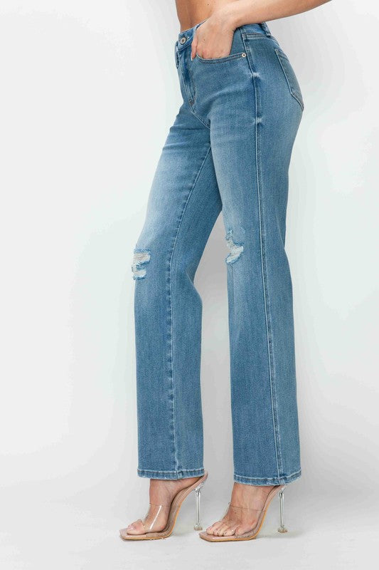 bytos Full Size Distressed High Rise Straight Jeans bytos Full Size Distressed High Rise Straight Jeans