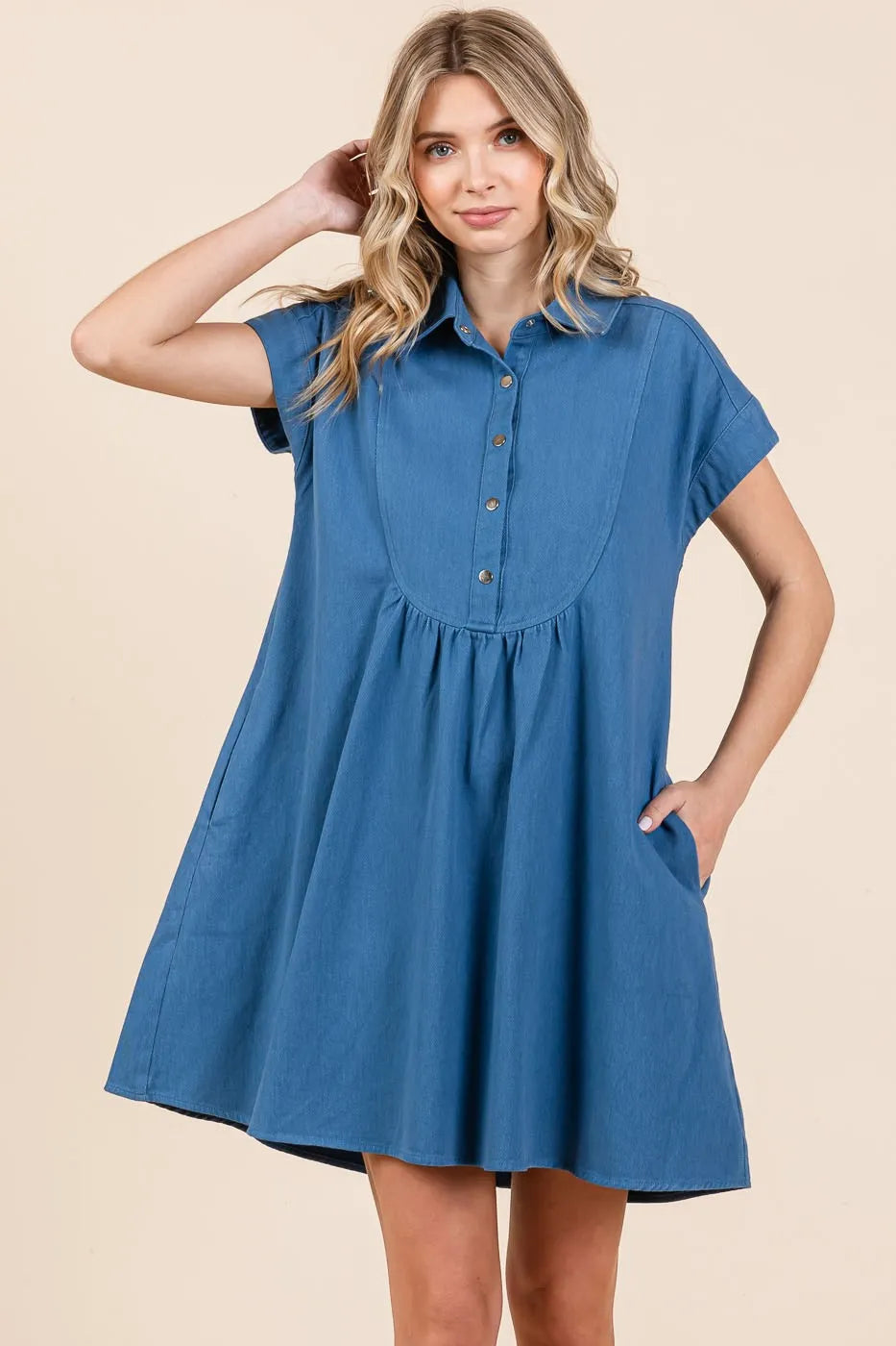 Mittoshop Twill Short Sleeve Collared Mini Dress f73e87e0880c4c059312e574255cf950-Max-Origin