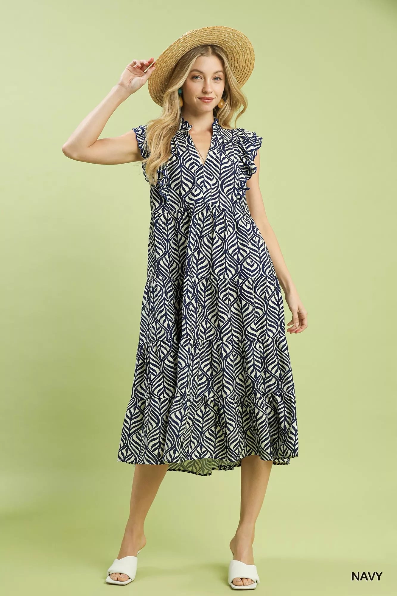 Umgee Leaf Print Tiered Midi Dress with Ruffle Detail f7931f25-4569-4f11-b538-4dfb5fc2dcf3-Max-Origin