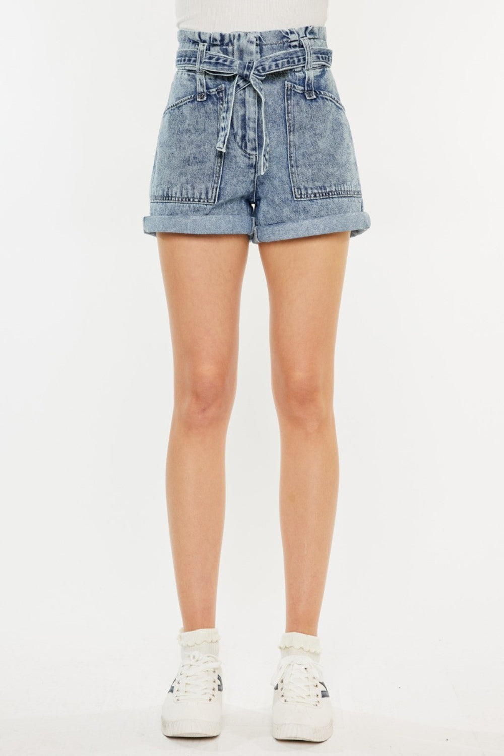 Kancan Ultra High Rise Paperbag Denim Shorts Kancan Ultra High Rise Paperbag Denim Shorts - TopFashionHQ