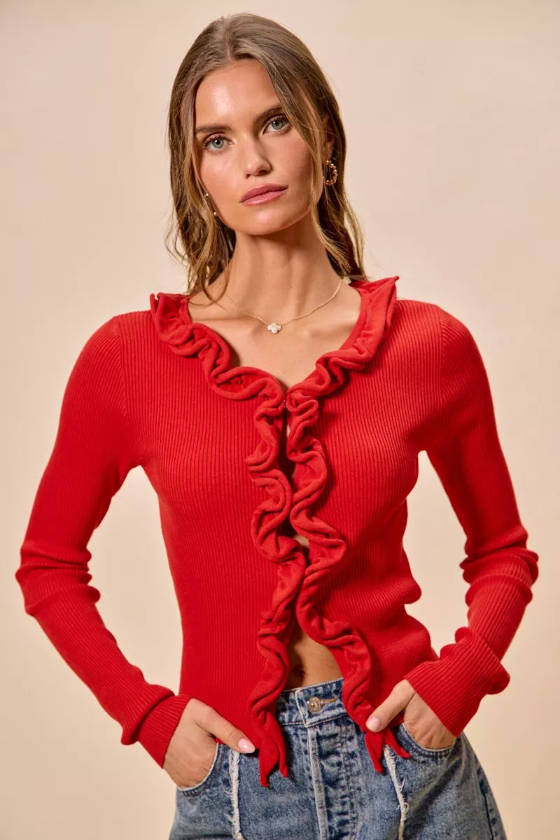 SO ME Cascade Ruffle Ribbed Sweater Cardgian f79bdb9122a94f5d930888154ba83774-Max-Origin