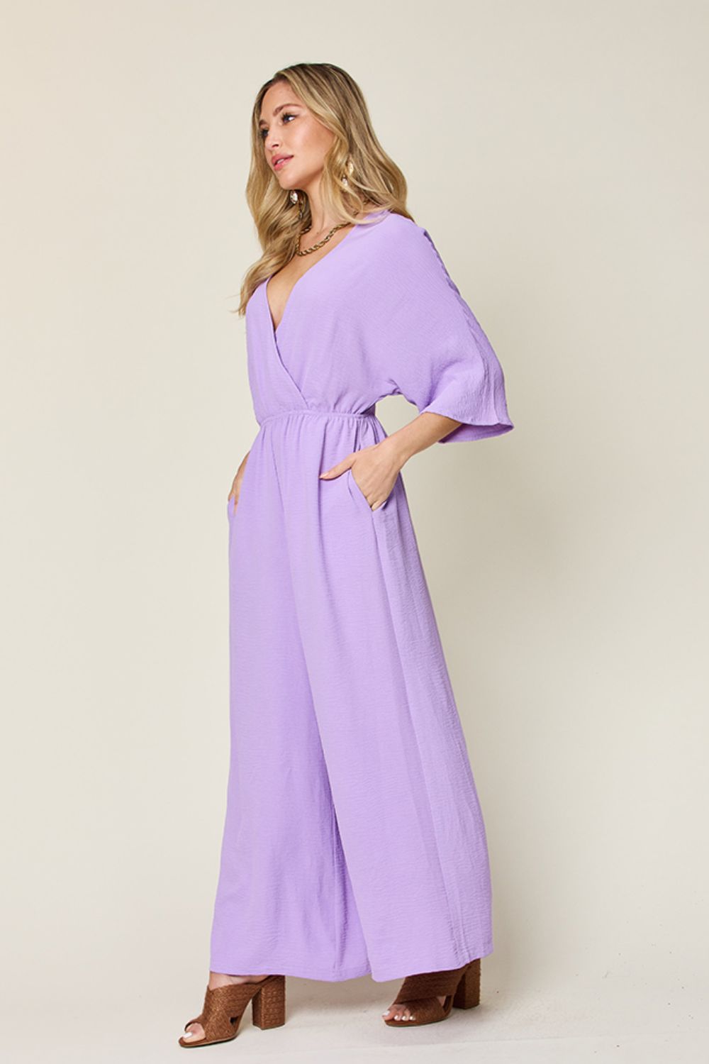 Double Take Full Size Surplice Wide Leg Jumpsuit with Pockets Double Take Full Size Surplice Wide Leg Jumpsuit with Pockets