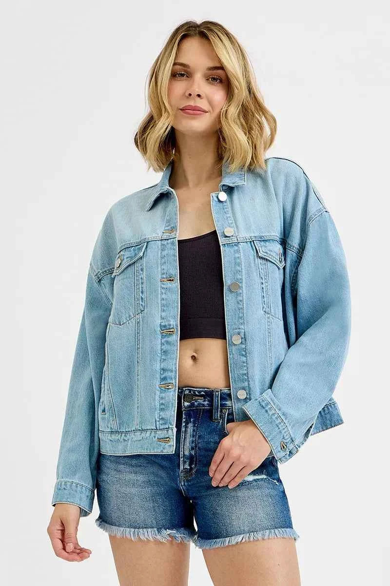 RISEN Washed Dropped Shoulder Denim Jacket RISEN Washed Dropped Shoulder Denim Jacket