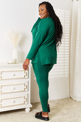 Zenana Lazy Days Full Size Long Sleeve Top and Leggings Set - TopFashionHQ