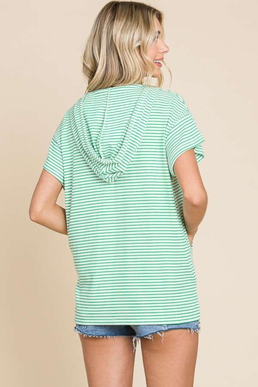 Culture Code Full Size Striped Short Sleeve Hooded Top Culture Code Full Size Striped Short Sleeve Hooded Top - TopFashionHQ