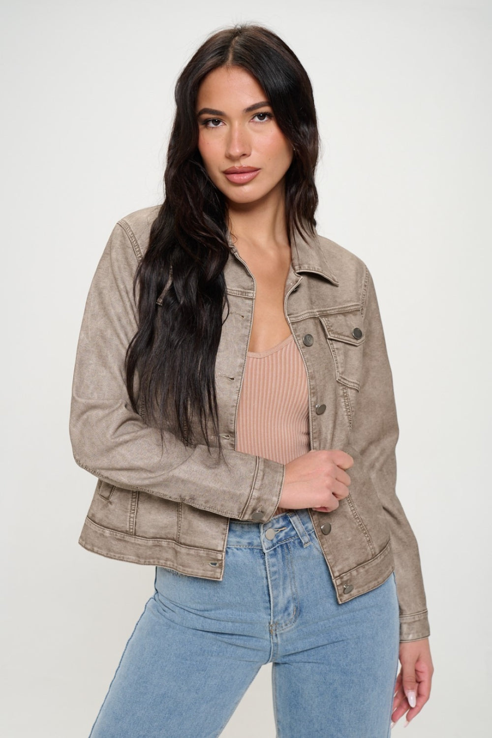 Coalition LA Button Down Cargo Vegan Leather Shacket Coalition LA Button Down Cargo Vegan Leather Shacket - TopFashionHQ